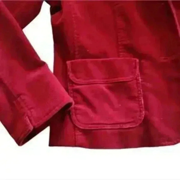 Talbots Red Corduroy Blazer 4 Button Faux Pocket Womens Jacket Size 12 Petite - Picture 2 of 6